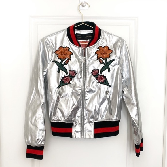 AFTF Basic Jackets & Blazers - NWT Metallic Faux Leather Glam Bomber Jacket
